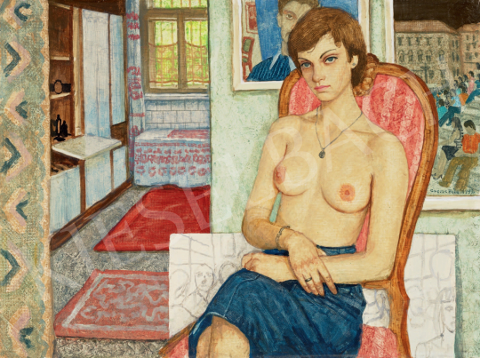  Czene, Béla jr. - Half Naked Girl in Denim Skirt, 1972  painting