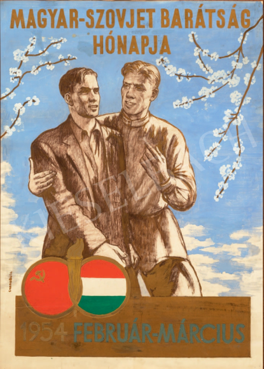  Czene Béla - Palakátterv a Magyar–Szovjet Barátság Hónapja eseménysorozathoz, 1954 festménye