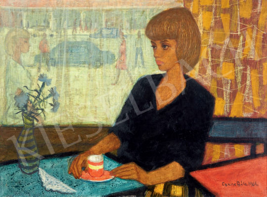  Czene Béla - Egy csésze kávé a presszóban, 1964  festménye