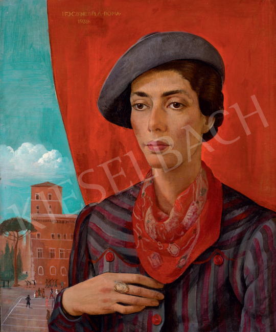  Czene Béla - Ferrari Noémi portréja (Az olasz tanárnő) festménye