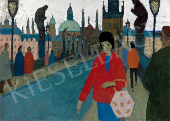  Czene, Béla jr. - Pedestrians on the Charles Bridge in Prague painting