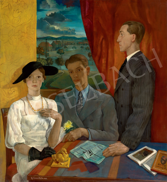  Czene Béla - Önarckép a művész feleségével és bátyjával), 1935 festménye