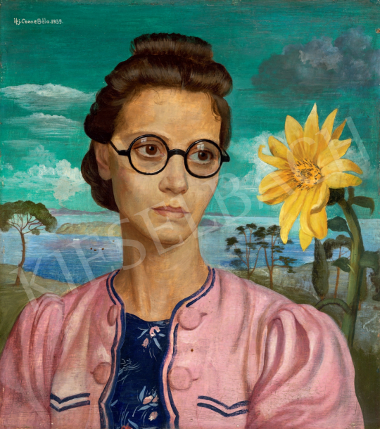 Czene, Béla jr. - Girl with Sunflower (Wife of Artist), 1939  painting