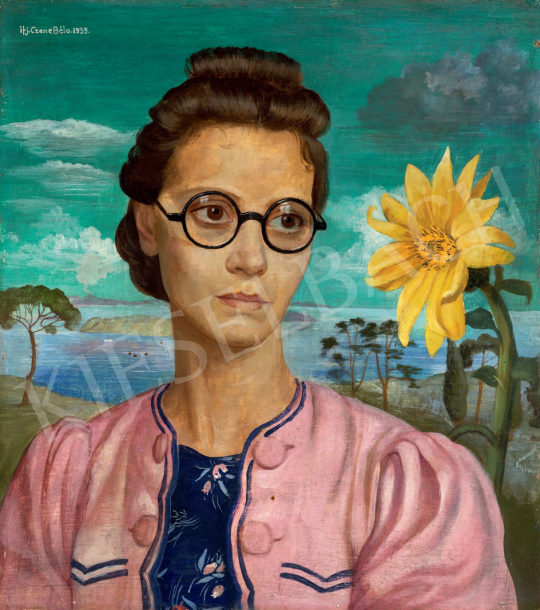  Czene, Béla jr. - Girl with Sunflower (Wife of Artist), 1939  painting