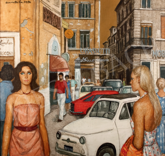  Czene, Béla jr. - City Scene with Fiat 500 in Rome, 1980  painting