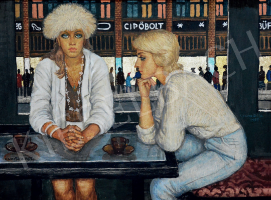  Czene Béla - Két lány a presszóban, 1985  festménye