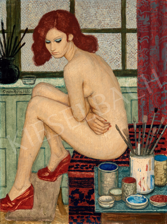  Czene Béla - Akt piros cipőben, 1976  festménye