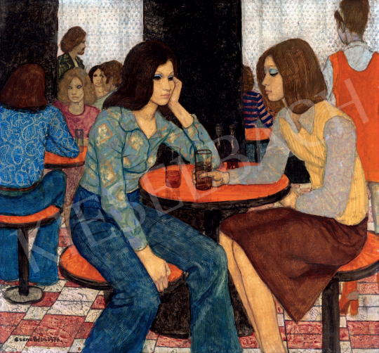  Czene Béla - Lányok a presszóban, 1977 festménye