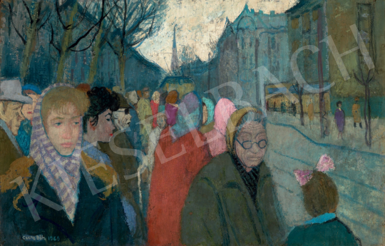  Czene Béla - Villamosra várók, 1958–60 festménye