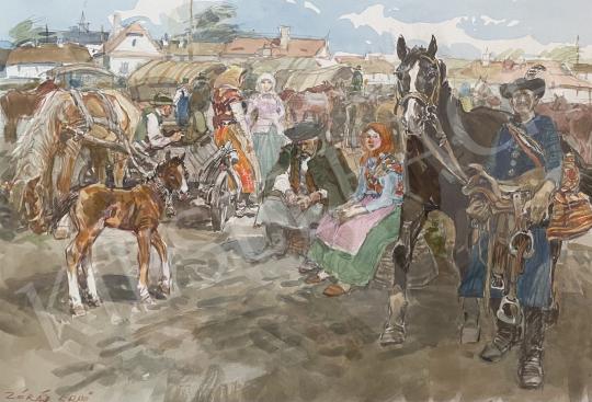 Eladó Zórád Ernő - Piaci jelenet csikóssal, lovakkal  festménye