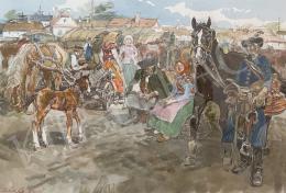 Zórád, Ernő (Wallburg Egon) - Market scene with foals and horses 