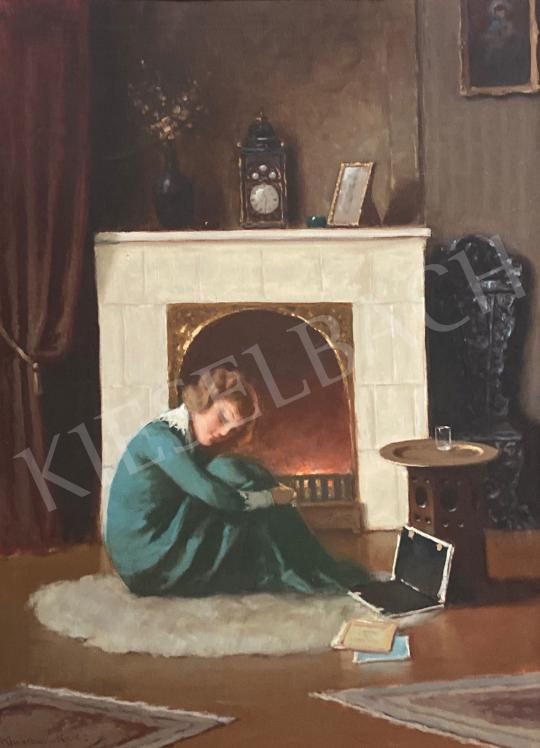 For sale Komáromi-Kacz, Endre (Komáromi Katz Endre) -  Little girl in front of fireplace 's painting