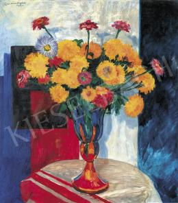 Bardócz, Árpád - Flower still life with blue, red, white background 1929 