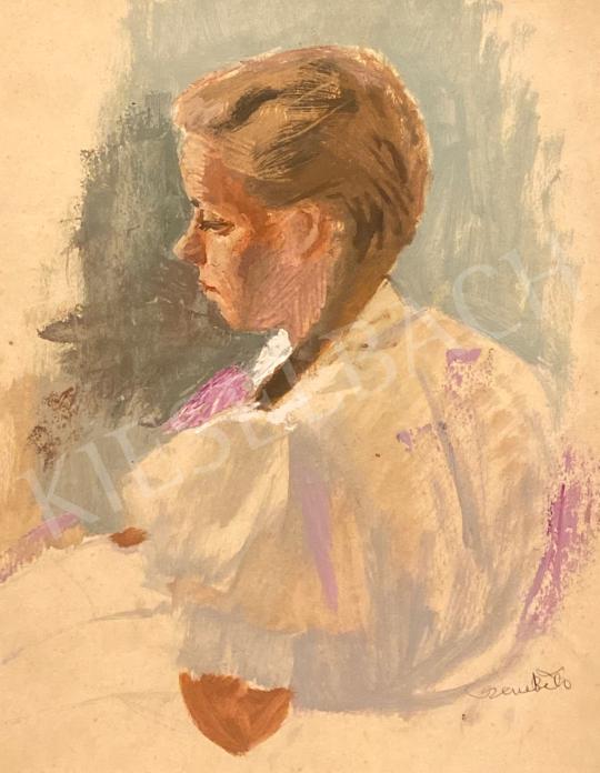  Czene Béla - Rózsaszín masnis lány festménye