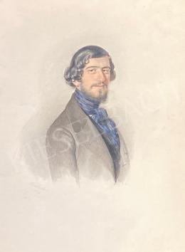  Kriehuber, Joseph - Fekete, kék selyemsálas férfi arcképe ( Nemes ember portréja) 