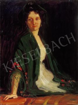 Borszéky Frigyes - Nő zöld kendővel | 5. Aukció aukció / 235 tétel