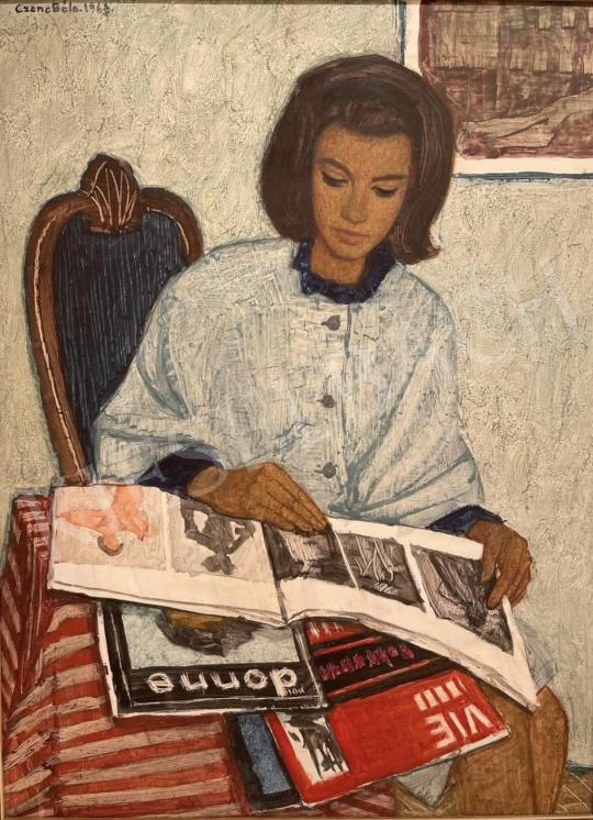  Czene, Béla jr. - Young girl reading with an album, 1966 painting