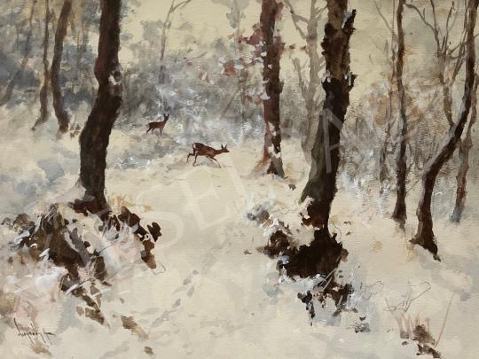 Neogrády, Antal - Hunting (Winter, Deer) painting