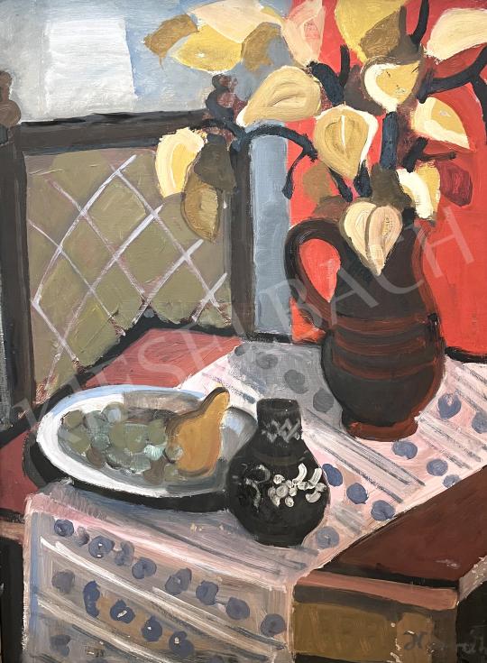 For sale  Horváth Mária  - Table still life against a red background 's painting