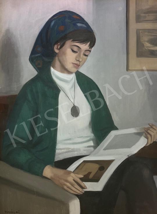 Mácsai István - Olvasó nő enteriőrben  festménye