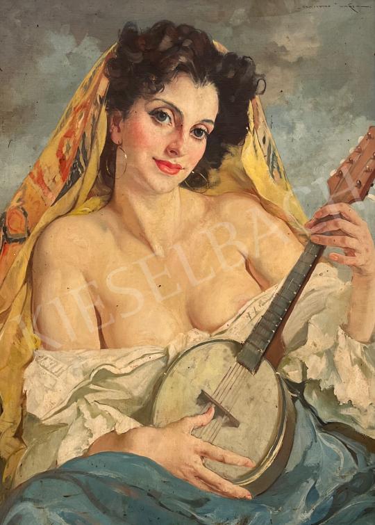  Szánthó Mária - Fiatal nő mandolinnal festménye