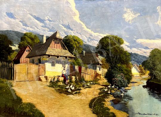 For sale  Szentmiklóssy M. Sándor  - A small village on the bank of a stream 's painting