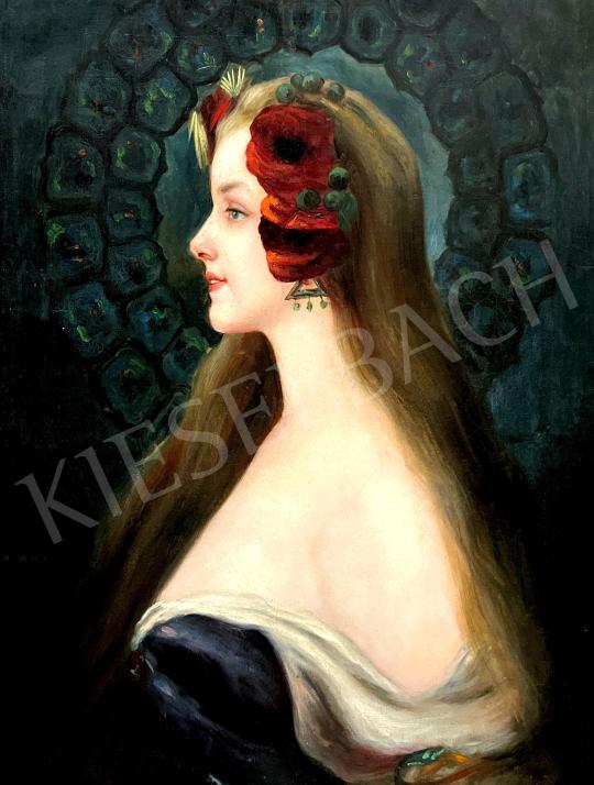 Eladó Ismeretlen festő - Szőke lány szecessziós tükör előtt, pipacsokkal festménye