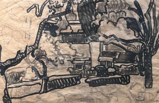Eladó Gruber Béla - Tájkép ( Szanatórium udvarrészlet)  festménye