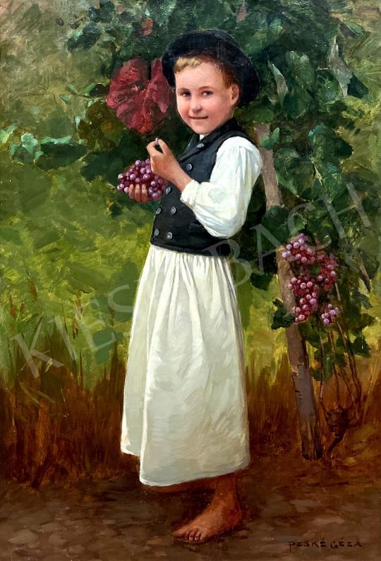 Eladó  Peske Géza - Fiatal fiú szőlővel (Szüret) festménye