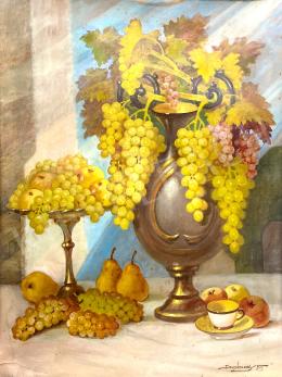 Dobay, Ferenc -  Grape still life, next to the light filtering in through the window 