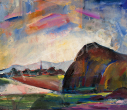  Cserepes, István - Landscape in Sunset with Hay-Stack, 1930s  