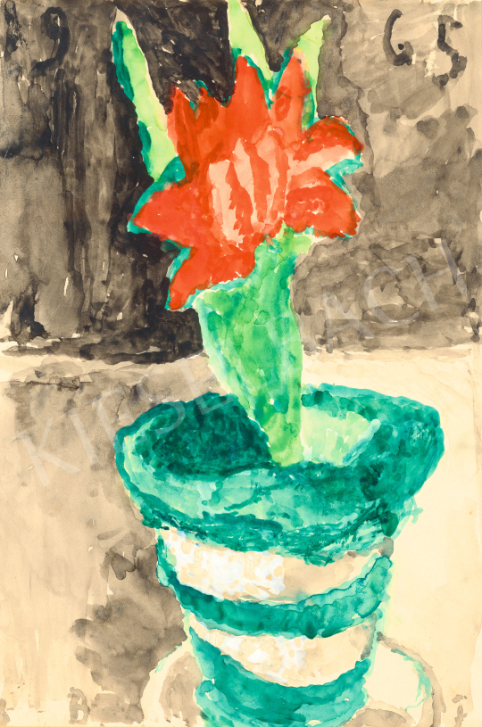  Ferenczy Béni - Egy kis cserép piros virág, 1965 | 69. aukció aukció / 49 tétel