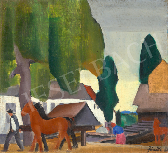  Jándi Dávid - Nagybánya (Táj házakkal, lovakkal, emberekkel) | 69. aukció aukció / 55 tétel