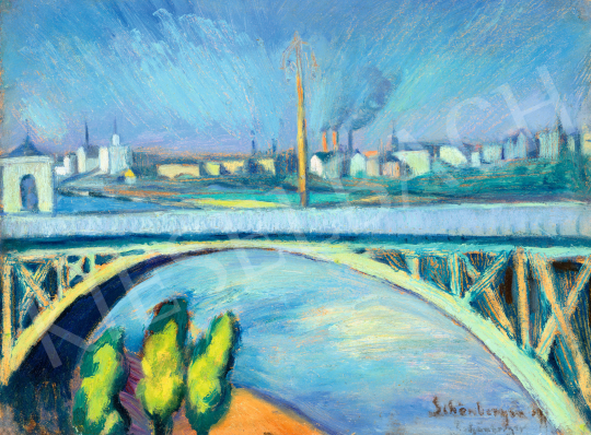  Schönberger Armand - Margit híd háttérben a beépítés előtti Újlipótvárossal | 69. aukció aukció / 95 tétel