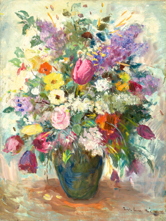  Iványi Grünwald Béla - Virágcsokor tulipánokkal | 69. aukció aukció / 131 tétel