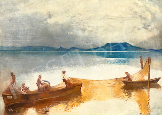 Halvax, Gyula - Lights of Dawn on Lake Balaton (Fishermen) | 69th auction auction / 153 Lot