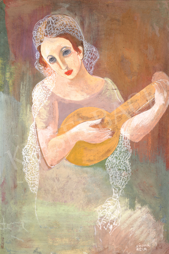  Kádár Béla - Art Deco nő mandolinnal | 69. aukció aukció / 168 tétel