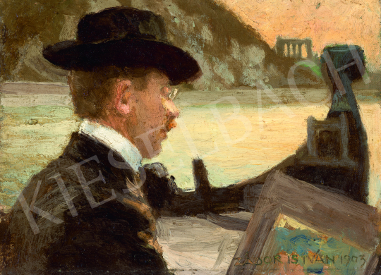  Zádor, István - Painter by the Pest Embankment with the Gellért Hill in the Background, 1903 | 69th auction auction / 178 Lot