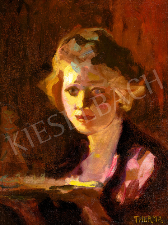 Thorma János - Ablakon át beszűrődő fény mellett (Tálcát tartó lány), 1929 | 69. aukció aukció / 192 tétel