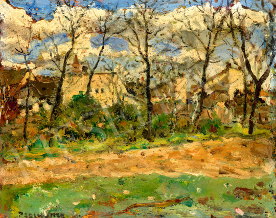  Perlmutter Izsák - Bárányfelhők a város felett (Rákospalota),1924 | 69. aukció aukció / 195 tétel