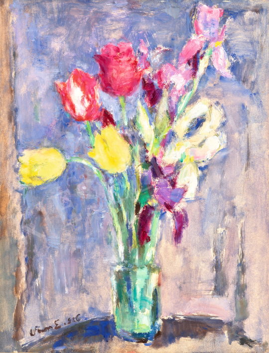 Vass Elemér - Virágok üveg pohárban, 1956 | 69. aukció aukció / 202 tétel