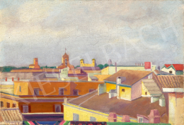  Unknown Hungarian painter, about 1910 - Mediterranean Rooftops (Roma, Drying Cloth) 