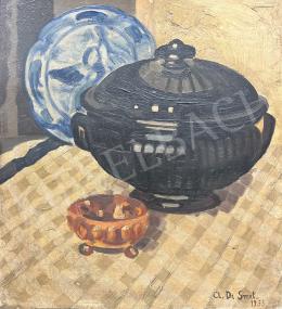 Unknown painter - Table still life with checkered tablecloth 