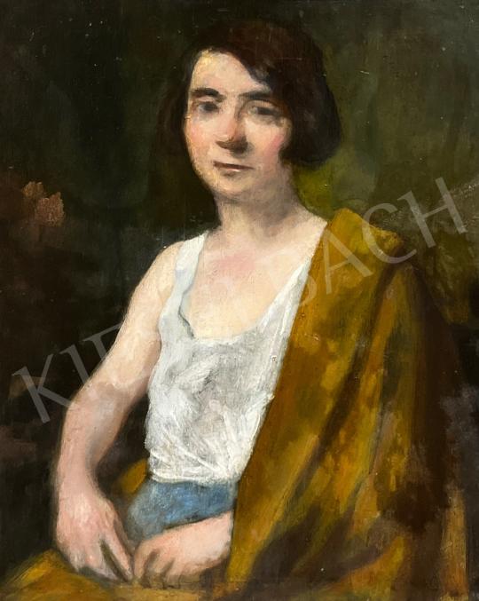 Eladó Réti István - Hölgy kék szoknyában festménye