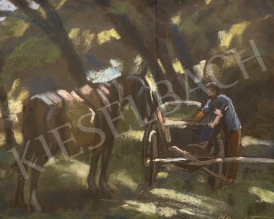  Klein, Ferenc - Horse carriage in garden  painting