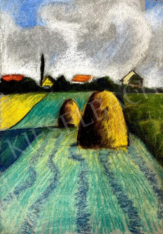  Klein, Ferenc -  Hungarian landscape with hay bales painting