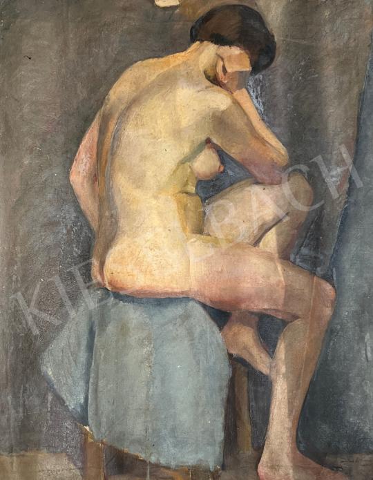  Klein Ferenc - Bubi frizurás női hátakt műteremben  festménye