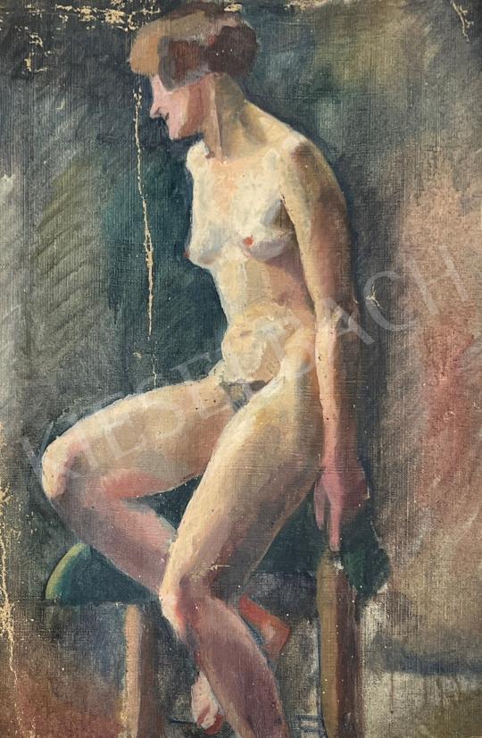  Klein Ferenc - Széken ülő női akt profilból  festménye