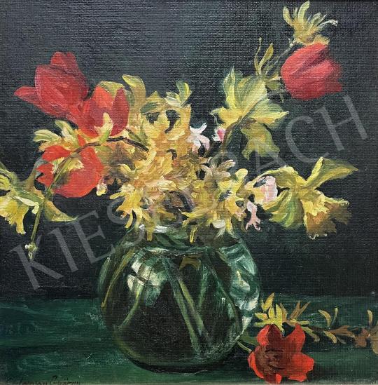 For sale  Salamon, György -  Still life with tulips, daffodils and with golden rain (Gift) 's painting