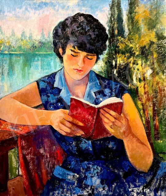 Barta Éva, V. - Női szépség olvasás közben 1974 festménye